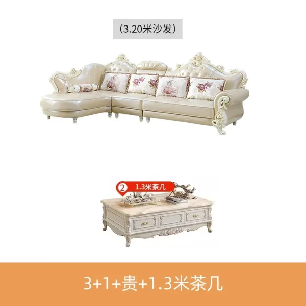 European leather sofa combination living room size luxury European villa American solid wood corner sofa - Image 8