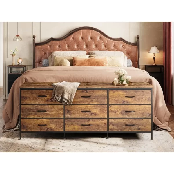 9 Drawer Dresser, 63 Inch TV Stand for 55, 65, 70 Inch TV, Large Long Fabric Dresser for Bedroom