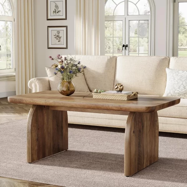 Rectangle Coffee Table, 47-Inch Wood Rectangular Living Room Table, Farmhouse Accent Center Low Cocktail Tea Table with Sturdy