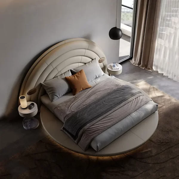 Round Luxury Bed Genuine Leather Headboard European Confortable Modern Bed Aesthetics Floating Wedding Cama De Casal Furniture - Image 3