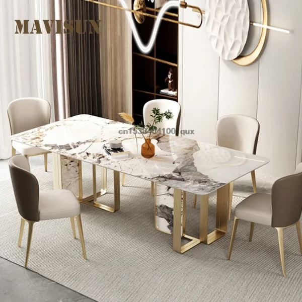 Italian Style Minimalist Dining Table Set Villa Home Furniture Kitchen Rectangle Table For Apartment Luxury 6 Chair Dining Table - Image 5