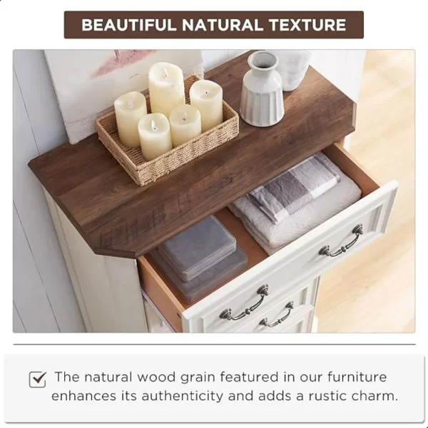 48" Tall Wood Rustic Chest of Drawers, Farmhouse 5 Drawers Dresser, Storage Dressers Organizer for Bedroom - Image 3