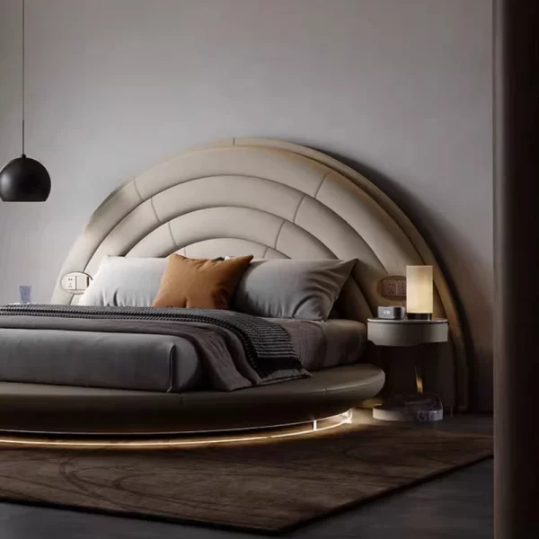 Round Luxury Bed Genuine Leather Headboard European Confortable Modern Bed Aesthetics Floating Wedding Cama De Casal Furniture - Image 5