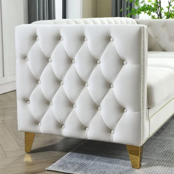 Modern Beige Velvet Sofa with Metal Legs - 3D Modeling Available! - Image 7