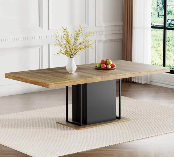Extendable Dining Room Table for 4 6 8 10 People, 63"-78.74" Wooden Transformer Kitchen Dining Table with Black Double Sturdy - Image 7