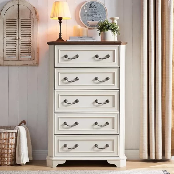 48" Tall Wood Rustic Chest of Drawers, Farmhouse 5 Drawers Dresser, Storage Dressers Organizer for Bedroom - Image 2