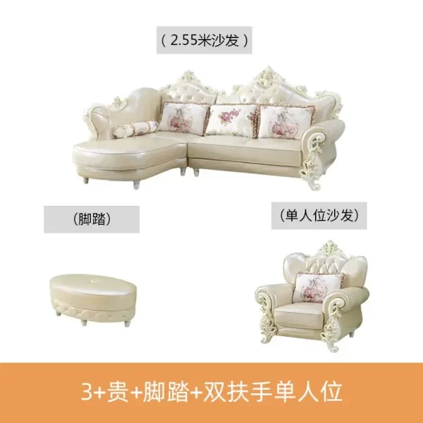 European leather sofa combination living room size luxury European villa American solid wood corner sofa - Image 15