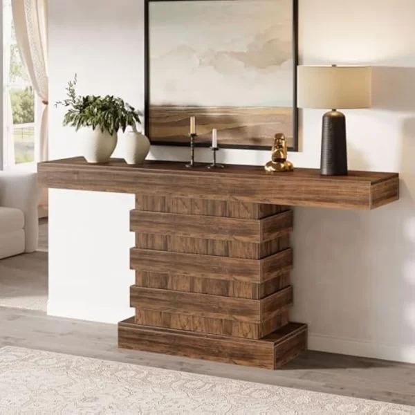 63-Inch Farmhouse Console Table, Unique Long Narrow Entryway Table, Foyer Accent Table, Sofa Table for Living Room, Rustic Brown - Image 3