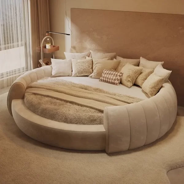 High End Cream Bed King Size Wood American Style Master Design Bedroom Bed Apartment Fashionable Confortable Muebles Furniture - Image 3
