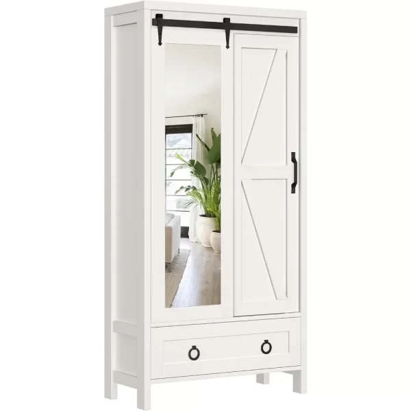 Bathroom Storage Cabinet - Tall Storage Cabinet with Full Length Mirror, Farmhouse Bathroom Cabinets with Doors and Drawers - Image 6