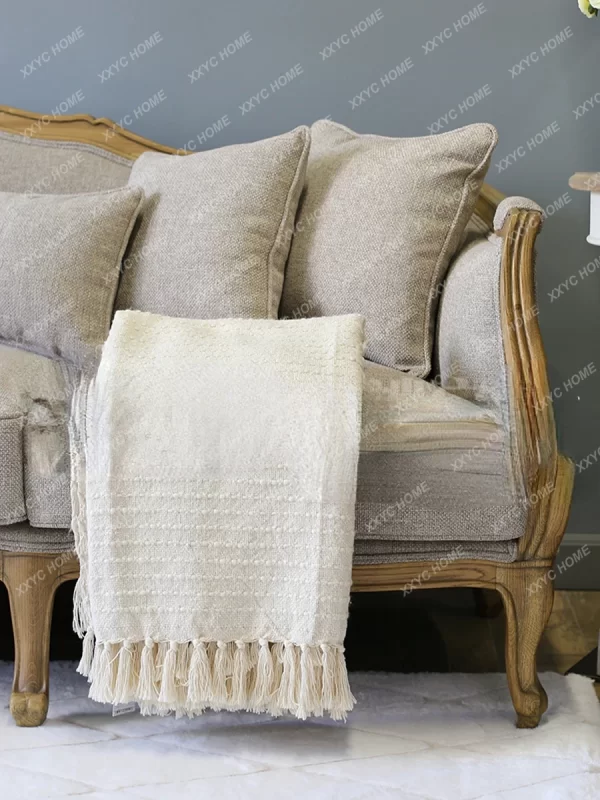 American antique oak three-person sofa small apartment living room fabric sofa - Image 4