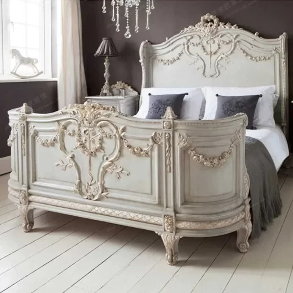 French Vintage Bed Wedding Solid Wood Design Confortable Twin Bed Master Bedroom Classic Full Body Cama De Casal Home Furniture - Image 2