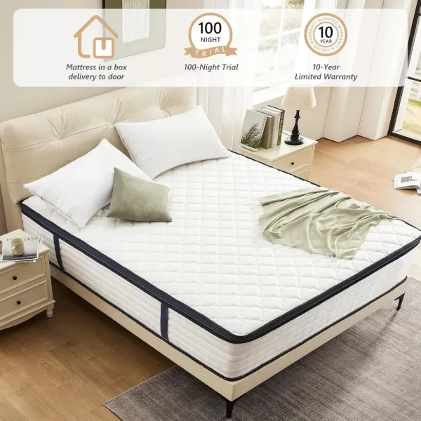 Queen Size Mattresses 12 inch Hybrid Mattress Queen with Pocket Coils Springs, Pressure Relieve, Motion Isolation, Edge Support, - Image 2