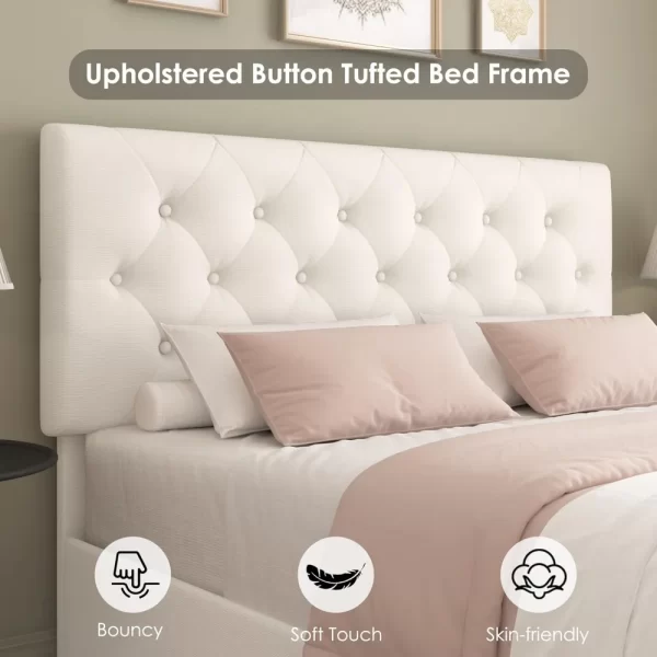 Modern Upholstered Bed Frame with 4 Storage Drawers, Button Tufted Headboard Design, Solid Wooden Slat Support, Easy Assembly - Image 4