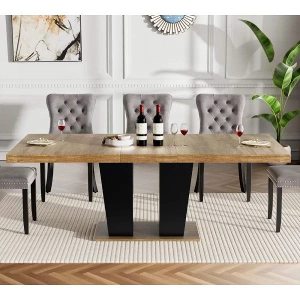Extendable Dining Room Table for 4 6 8 10 People, 63"-78.74" Wooden Transformer Kitchen Dining Table with Black Double Sturdy - Image 6