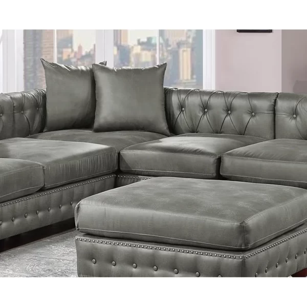 Reversible Leatherette Sectional Sofa, Slate Grey, Tufted Pillows - Image 3
