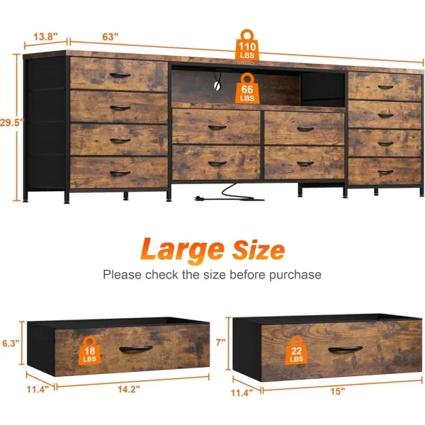 Fits 75" TV Stand Dresser with LED Lights & Power Outlets & 12 Drawers Dresser, Fabric Dresser Entertainment Center, TV Stand - Image 3