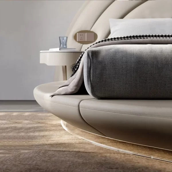 Round Luxury Bed Genuine Leather Headboard European Confortable Modern Bed Aesthetics Floating Wedding Cama De Casal Furniture - Image 6