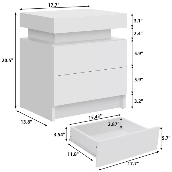 Nightstand RGB LED Light Bedside Table Cabinet with 2 Drawer Bedroom High Gloss - Image 5