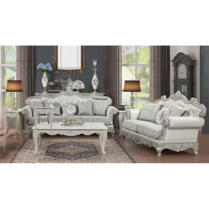 Tuscan Velvet Fabric Living Room Set - Silver Wood, 2Pc