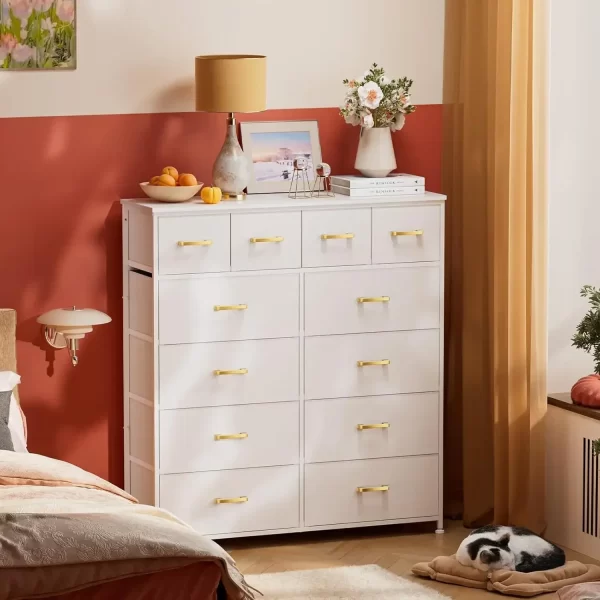 Dresser,White Dresser for Bedroom with 12 Drawers,Tall Dressers for Bedroom,White Fabric Dressers & Chest of Drawers for Bedroom - Image 2