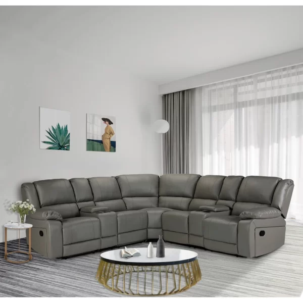 Grey PU Leather Sectional Manual Reclining Sofa - Comfortable and Stylish