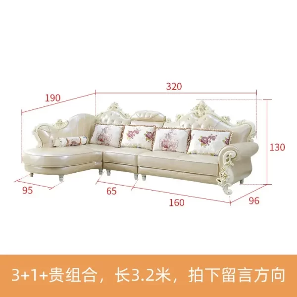 European leather sofa combination living room size luxury European villa American solid wood corner sofa - Image 14