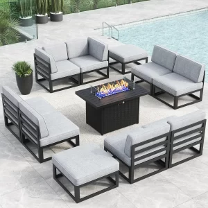 Large Aluminum Patio Furniture Set  Modern Outdoor Conversation Set Sectional  Sofa Set