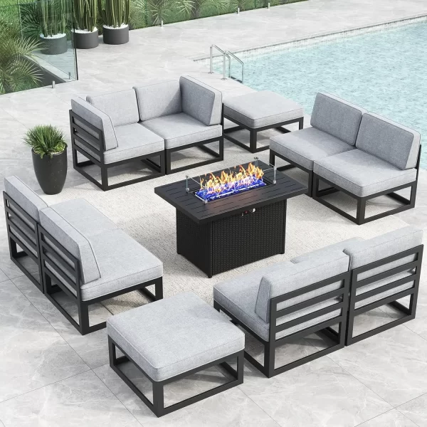 Large Aluminum Patio Furniture Set  Modern Outdoor Conversation Set Sectional  Sofa Set