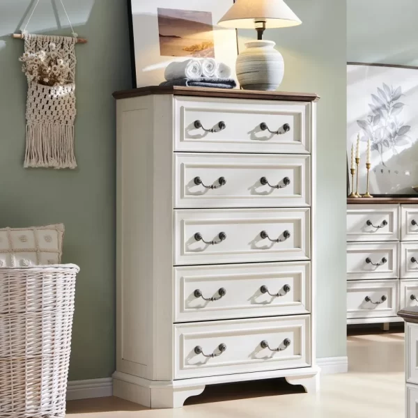 48" Tall Wood Rustic Chest of Drawers, Farmhouse 5 Drawers Dresser, Storage Dressers Organizer for Bedroom - Image 6