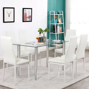 Simple Assembled Transparent Glass & Iron Dinner Table(Replacement