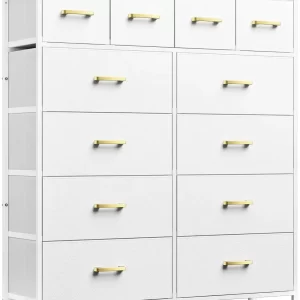 Dresser,White Dresser for Bedroom with 12 Drawers,Tall Dressers for Bedroom,White Fabric Dressers & Chest of Drawers for Bedroom