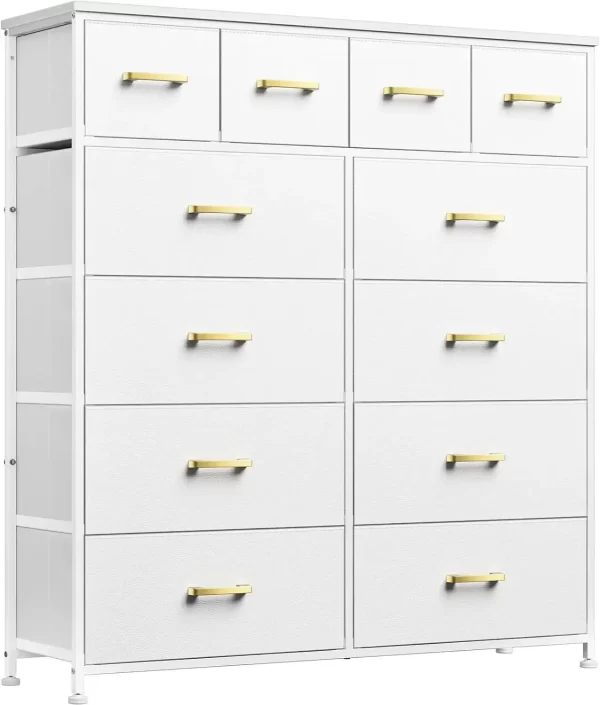 Dresser,White Dresser for Bedroom with 12 Drawers,Tall Dressers for Bedroom,White Fabric Dressers & Chest of Drawers for Bedroom