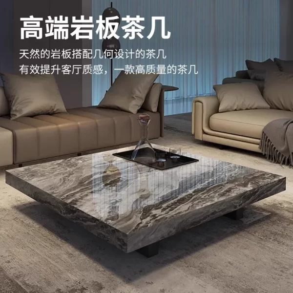 Rock slab coffee table light luxury high-end living room home, rectangular marble tea table - Image 2