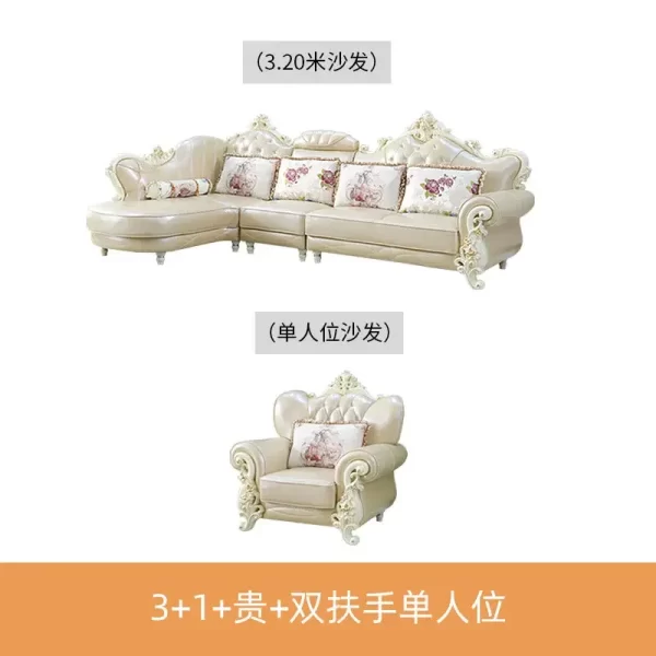 European leather sofa combination living room size luxury European villa American solid wood corner sofa - Image 6