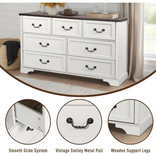 Farmhouse Bedroom Set Rustic Wood 6 Drawer Dresser and Nightstands Chest of Drawers Wide Storage 3 Pieces Bedroom Furniture Set - Image 6