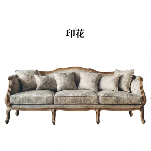 American antique oak three-person sofa small apartment living room fabric sofa - Image 11