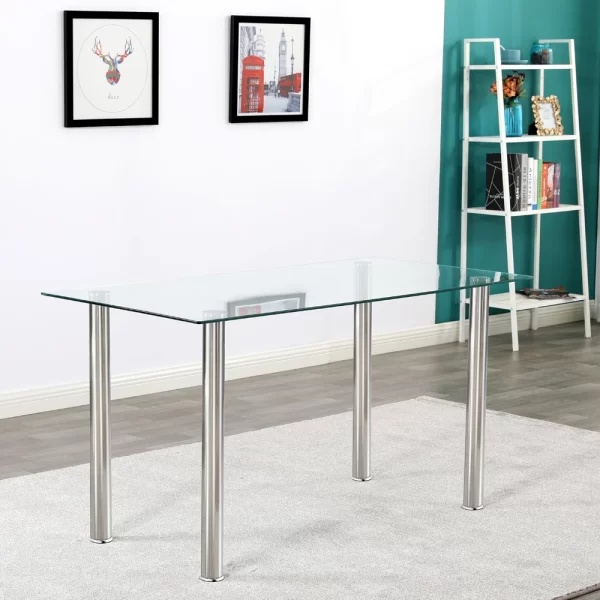 Simple Assembled Transparent Glass & Iron Dinner Table(Replacement - Image 2