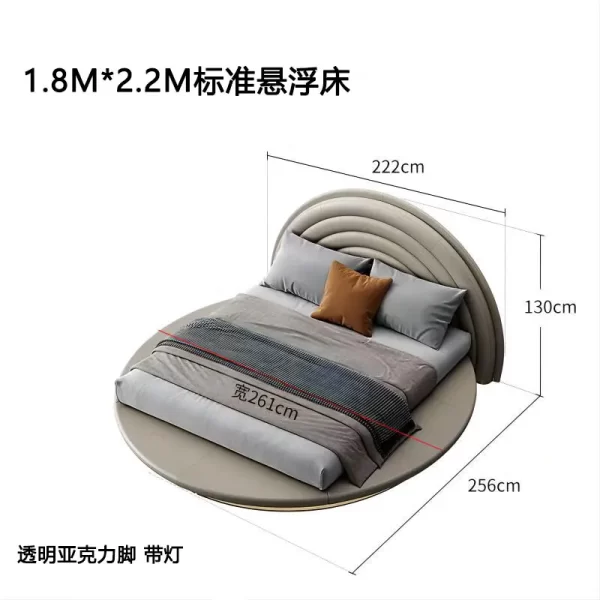 Round Luxury Bed Genuine Leather Headboard European Confortable Modern Bed Aesthetics Floating Wedding Cama De Casal Furniture - Image 7