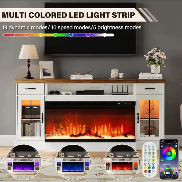 TV Stand with 40" Electric Fireplace for 80" TVs, 70" Fireplace Entertainment Center, TV Stand - Image 4