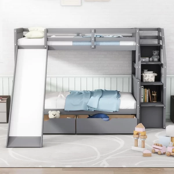 Twin Over Full Bunk Beds with Stairs, Wood Bunk Bed with Storage and Guard Rails,Bunk Beds Twin Over Full Size for Kids, Bedroom - Image 7