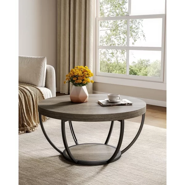 32" Circle Marble Coffee Tables, 2-Tier Golden Metal Legs Accent Center Table with Open Storage Modern Design Home Furniture - Image 4