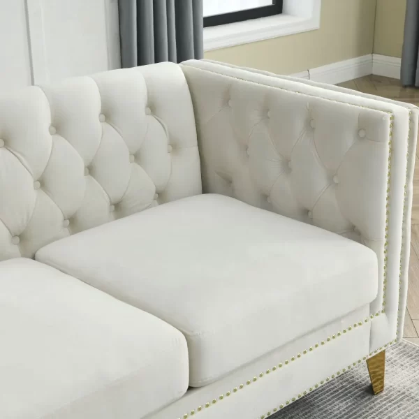 Modern Beige Velvet Sofa with Metal Legs - 3D Modeling Available! - Image 6