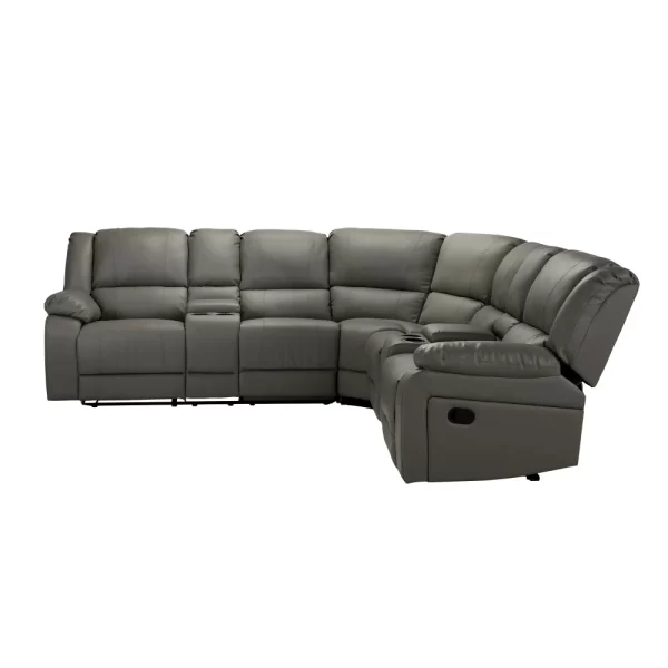 Grey PU Leather Sectional Manual Reclining Sofa - Comfortable and Stylish - Image 4