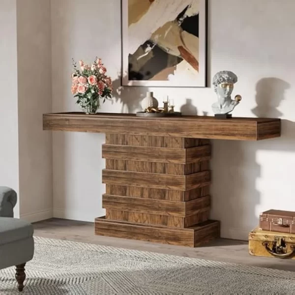 63-Inch Farmhouse Console Table, Unique Long Narrow Entryway Table, Foyer Accent Table, Sofa Table for Living Room, Rustic Brown - Image 4
