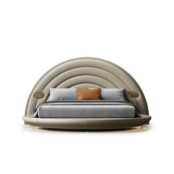 Round Luxury Bed Genuine Leather Headboard European Confortable Modern Bed Aesthetics Floating Wedding Cama De Casal Furniture - Image 4