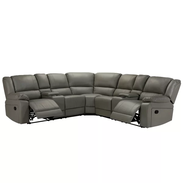 Grey PU Leather Sectional Manual Reclining Sofa - Comfortable and Stylish - Image 3
