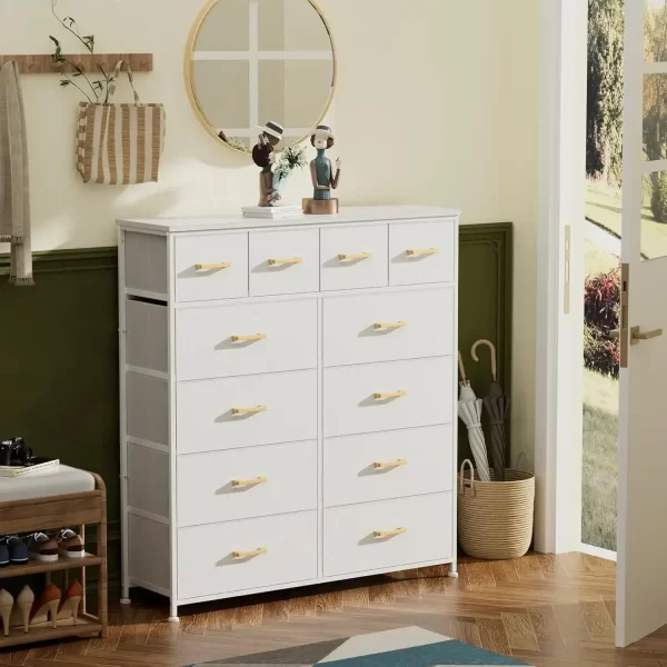 Dresser,White Dresser for Bedroom with 12 Drawers,Tall Dressers for Bedroom,White Fabric Dressers & Chest of Drawers for Bedroom - Image 5