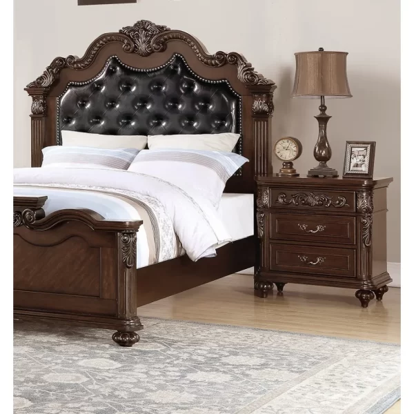 Traditional Antique Walnut 1pc Nightstand Bedroom Furniture Cherry Veneer 2-Drawers Hanging Pull Bedside Table - Image 6