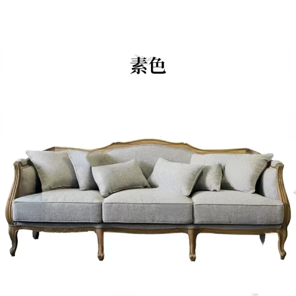 American antique oak three-person sofa small apartment living room fabric sofa - Image 12